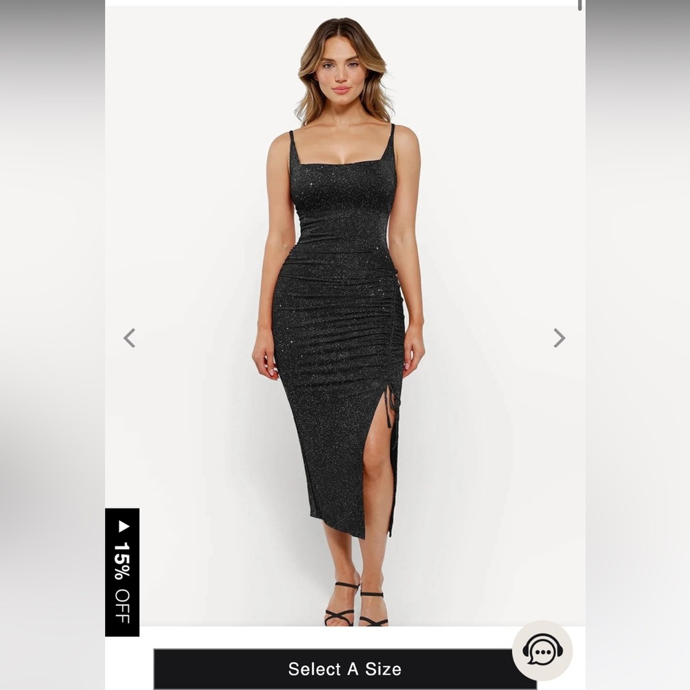 Elegant Black sparkly midi Dress with Shapewear